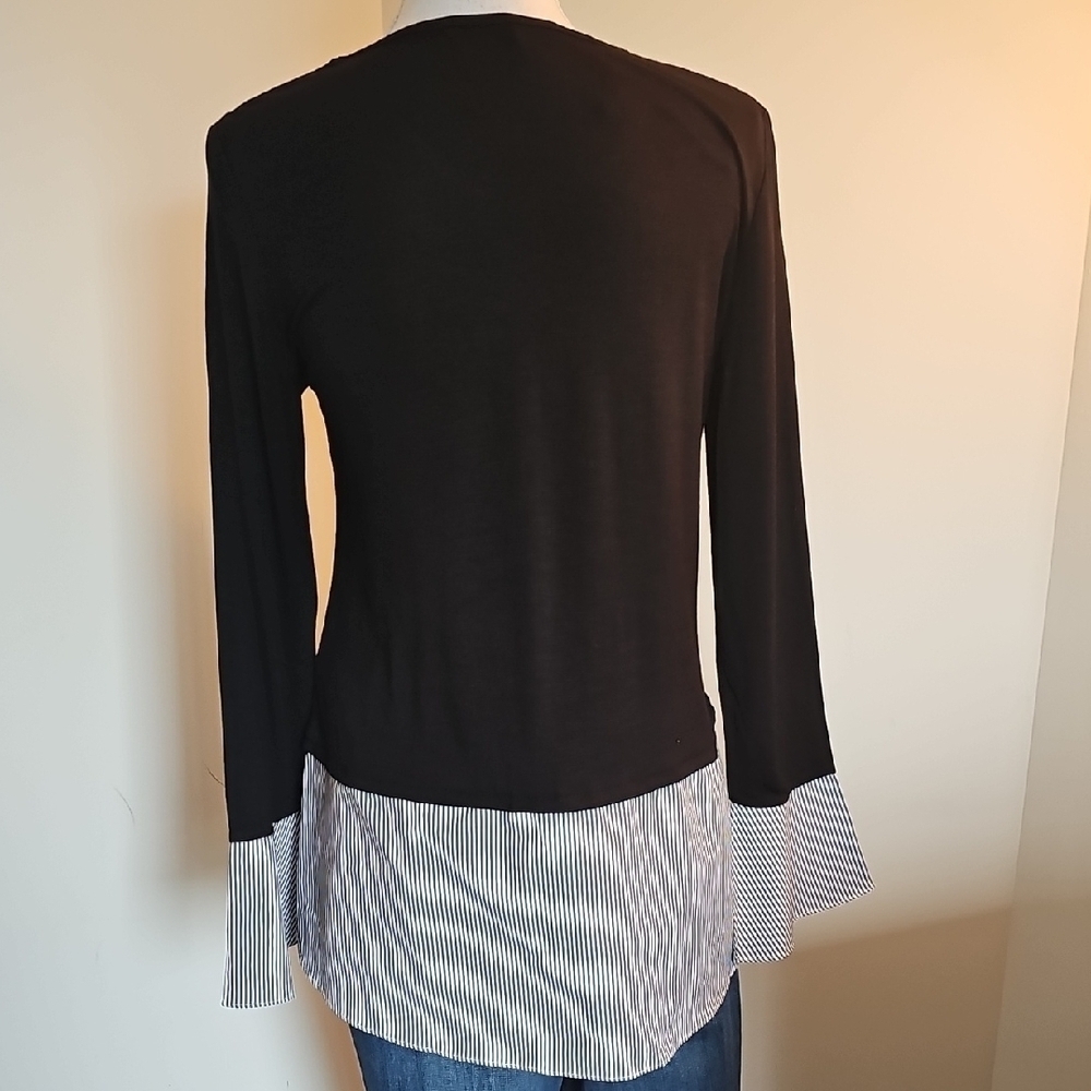 White House Black Market Black Top with Striped Hem - Picture 6 of 9
